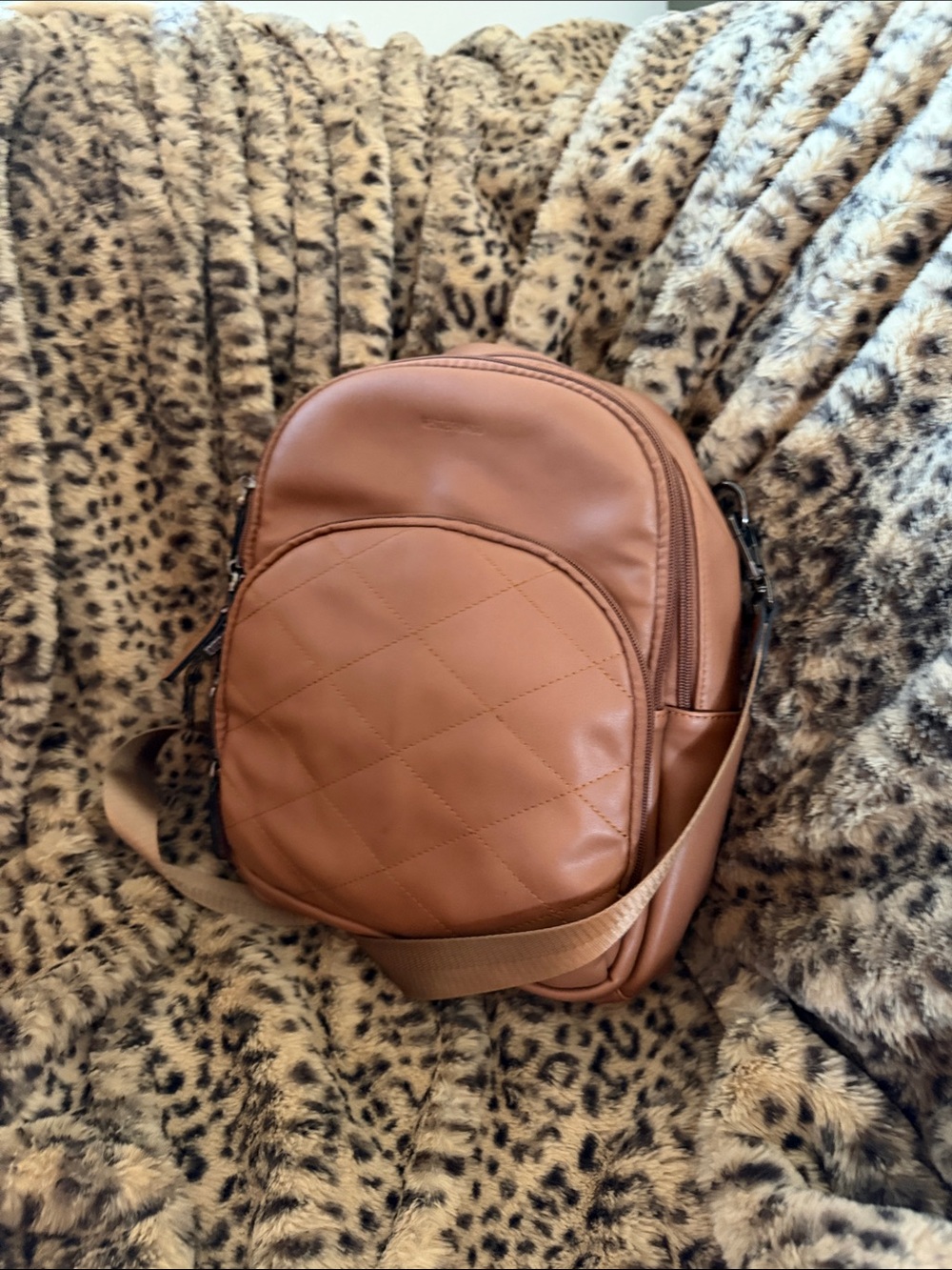 Quilted Tan Crossbody Backpack